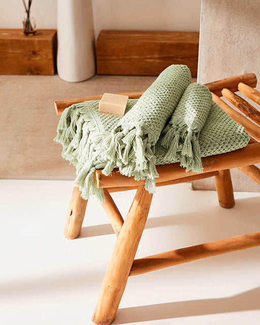 Tassel Cotton Towel Set 3pcs - Green - Ocoza
