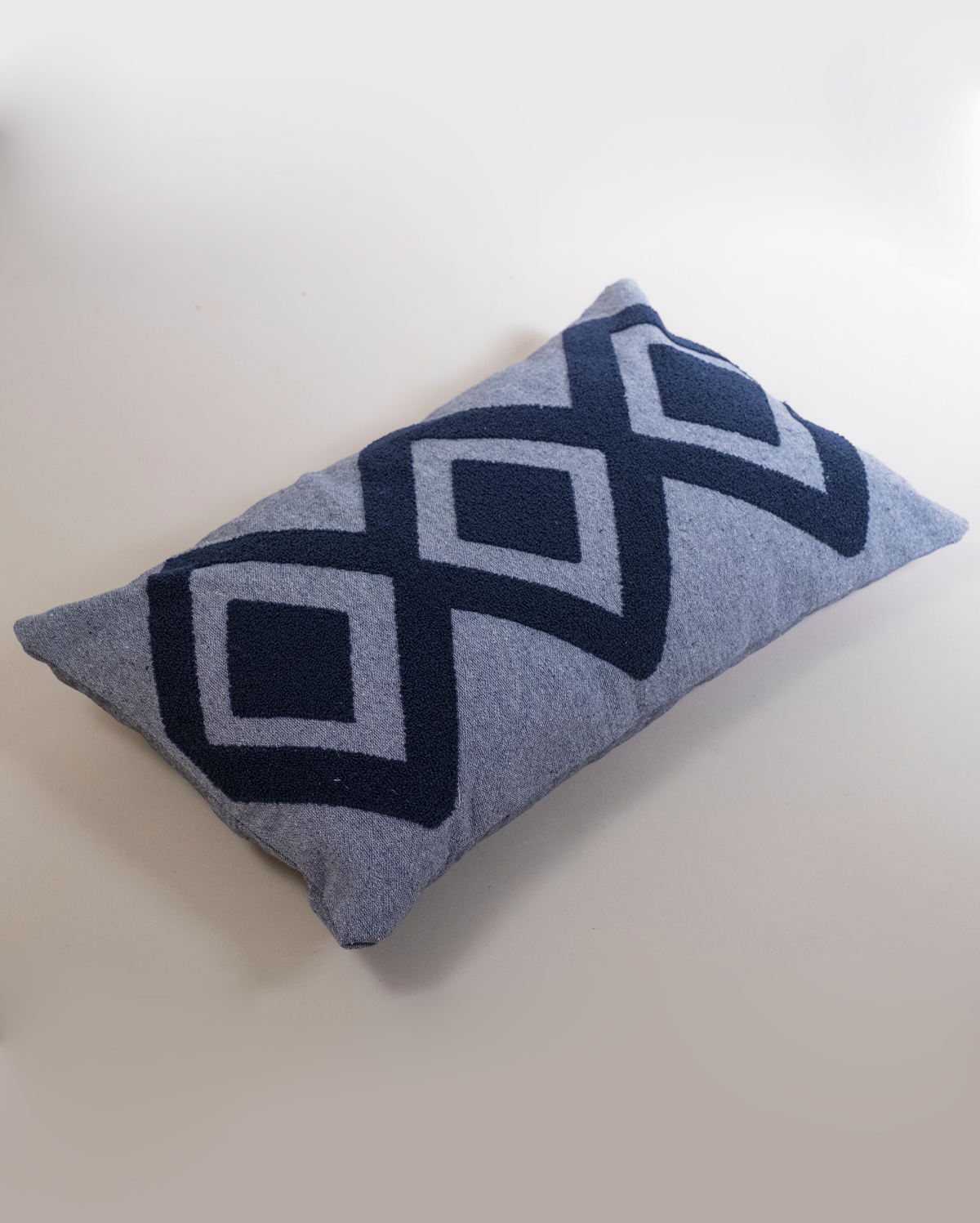 Zigzag Embroidery Cushion Cover - Blue & Grey