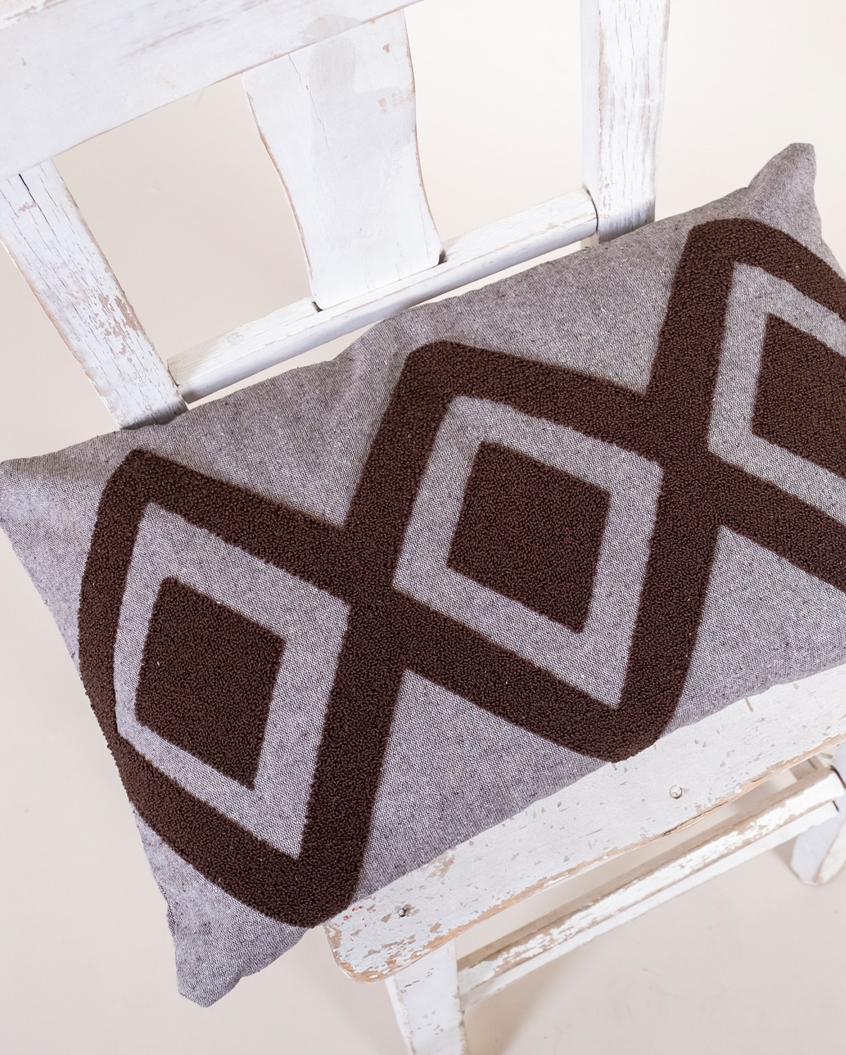 Zigzag Embroidery Cushion Cover - Brown