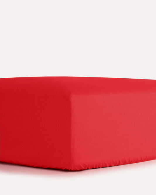 Classic Percale Fitted Sheet - Red - Ocoza