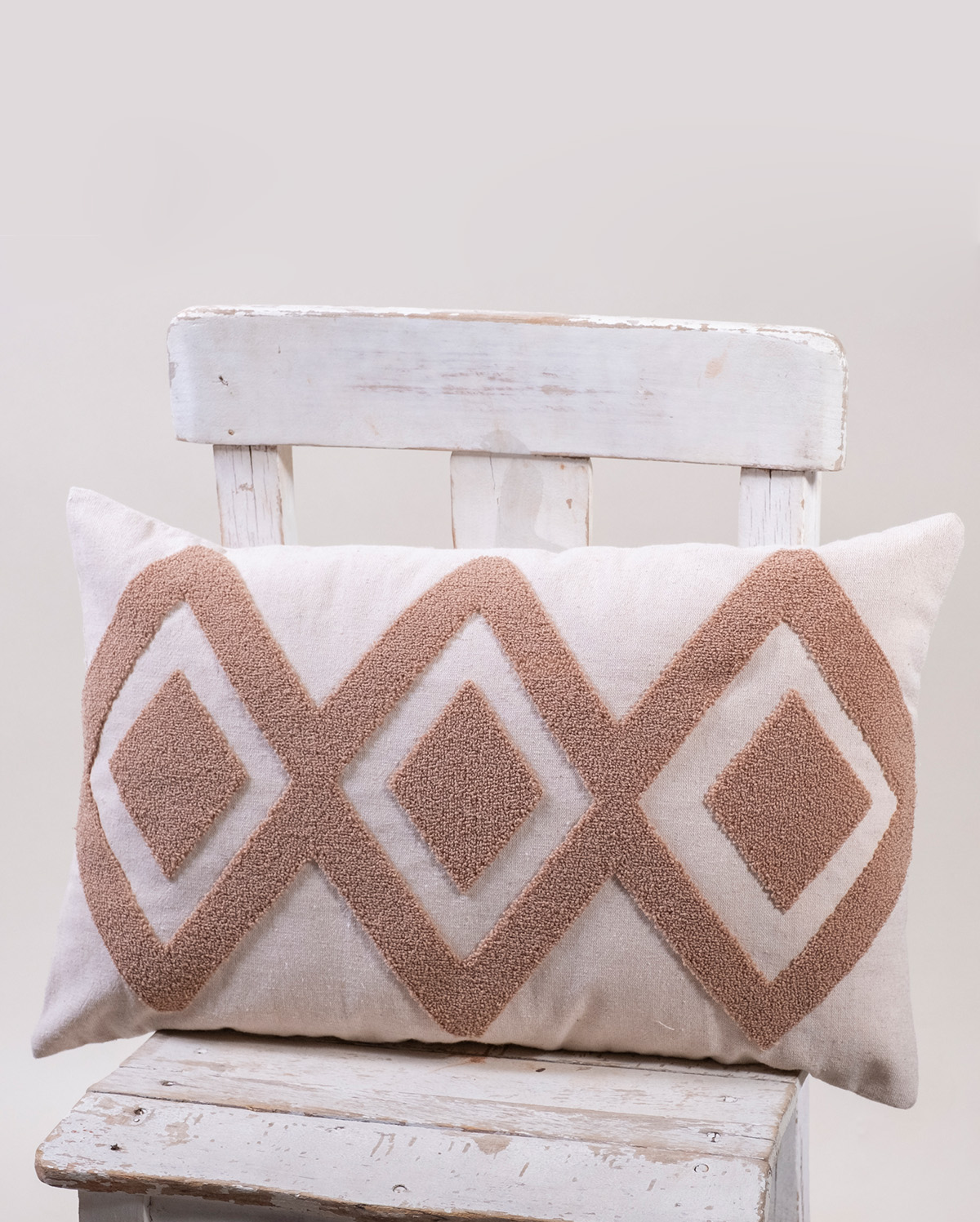 Zigzag Embroidery Cushion Cover - Cream & Ecru