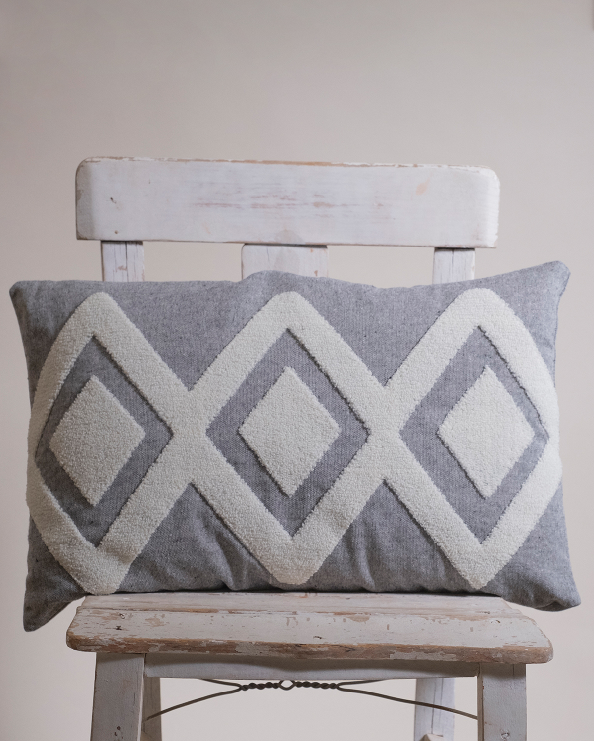 Zigzag Embroidery Cushion Cover - Crayola & Dark Grey