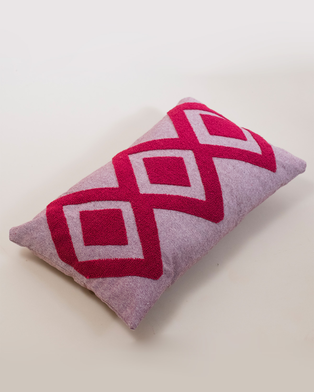 Embroidered Cushion Cover - Damson & Grey
