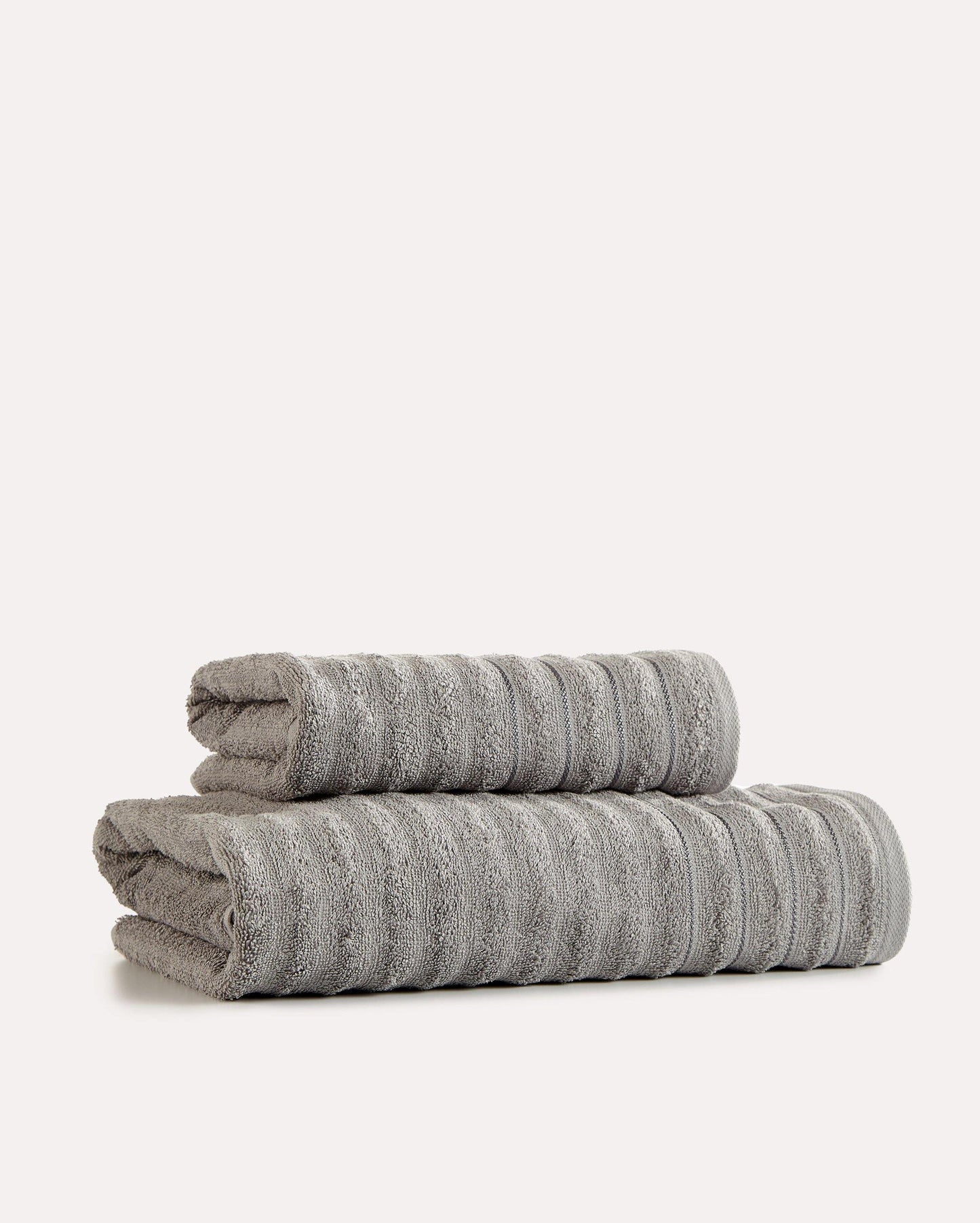 Ribbed Cotton Towel Set 2pcs - Dark Grey - Ocoza