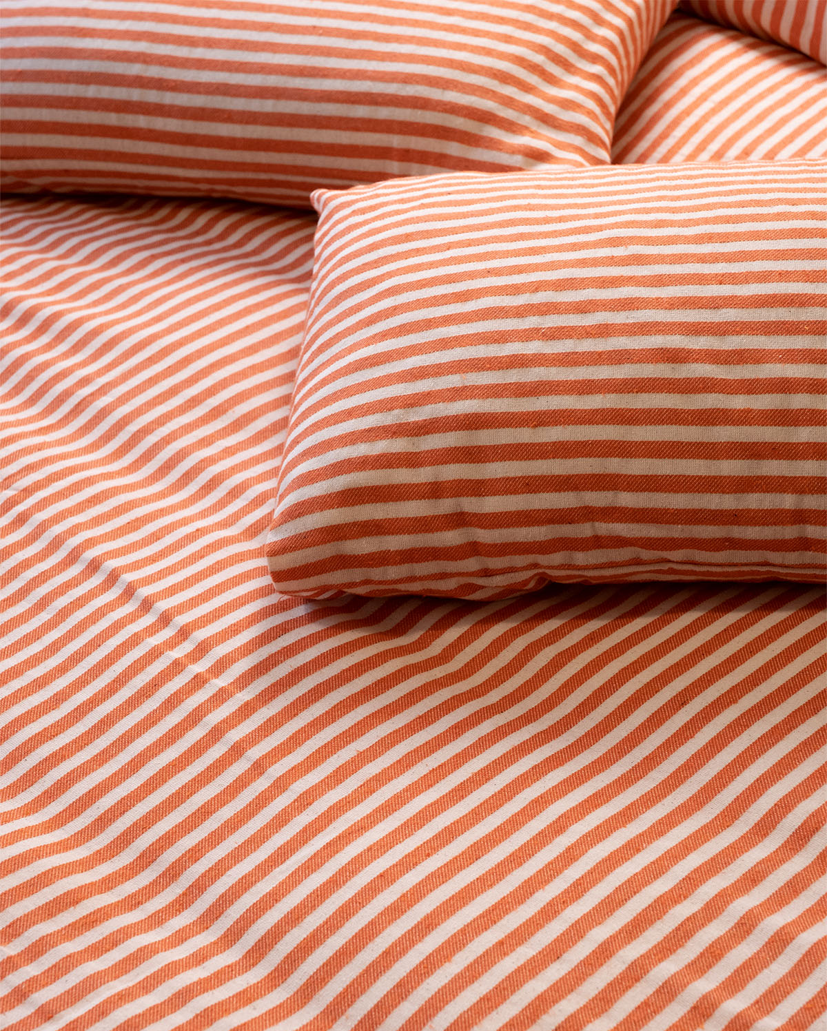 Linen Striped Duvet Cover Set - Orange