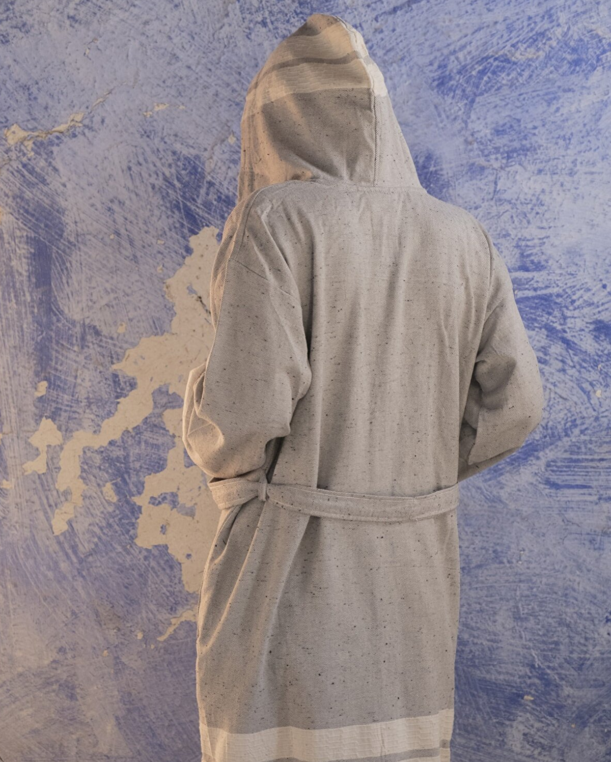 Cotton Oxford Waffle Bathrobe - Grey