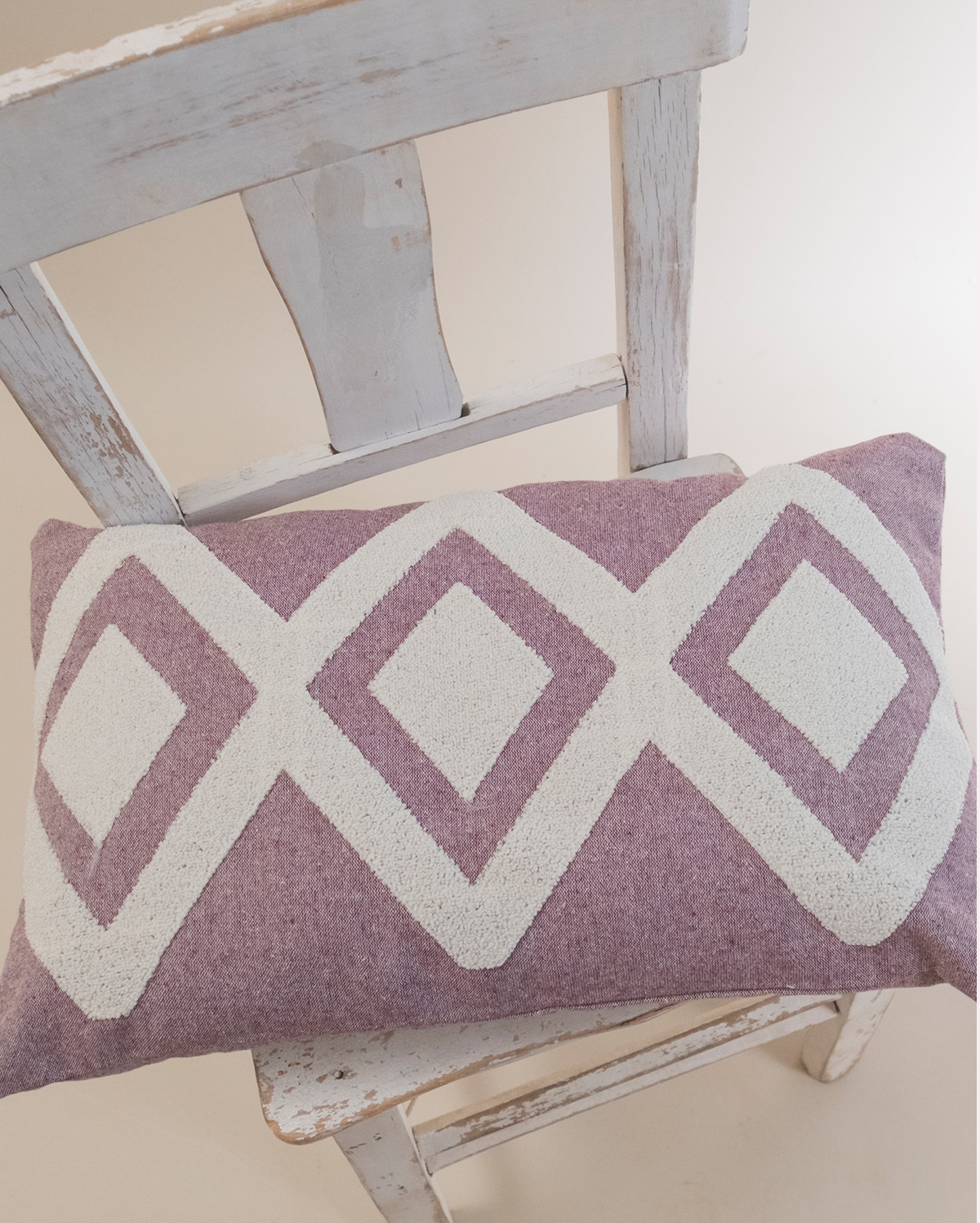 Embroidered Cushion Cover - Pink & Ecru (-)