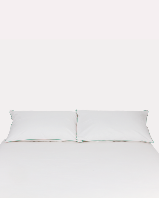 Classic Percale - Fitted Sheet Set- White with Jade Green Piped Edge