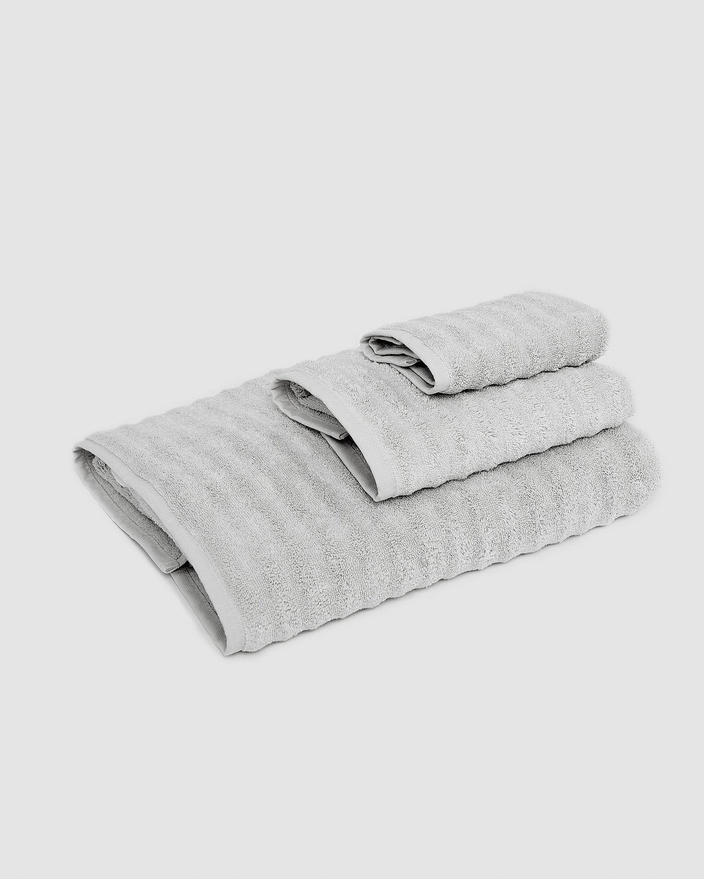 Ribbed Cotton Towel Set 3pcs - Grey - Ocoza