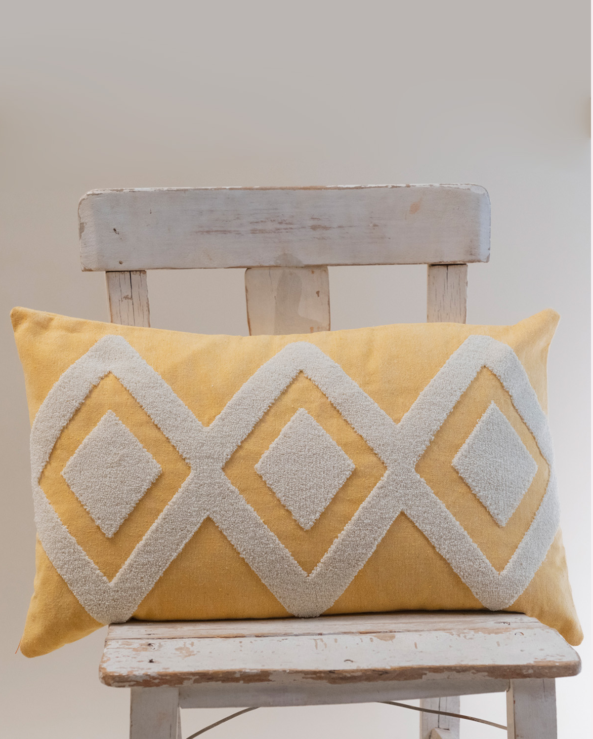 Zigzag Embroidery Cushion Cover - Yellow & Grey